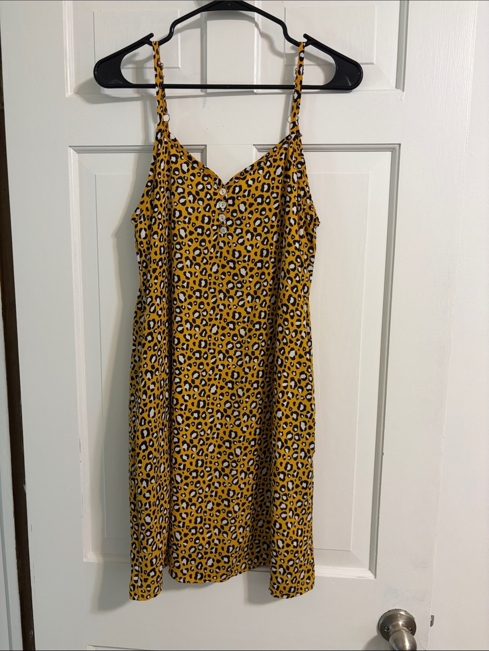 Mustard Leopard-Print Slip Dress with Spaghetti Straps